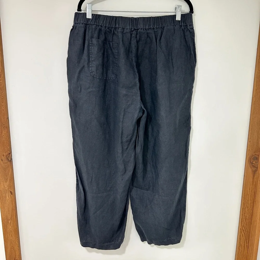 Quince 100% Linen Wide Leg Pants Womens XL Black Elastic Waist | Coastal Core